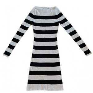 Freshman 1996 Ribbed Knit Sweater Dress XS Horizontal Striped Black & White
